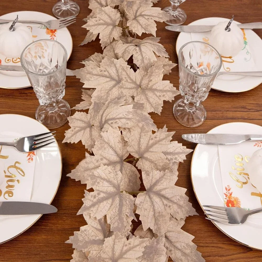 2 Pack Fall Garland w/ Lights - 8.2Ft Maple‎ Leaf Garland for Thanksgiving Decor